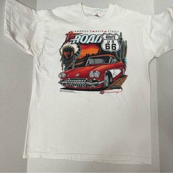 Vintage Route 66 Corvette Single Stitch Mens Sz XL  White Graphic Tshirt 90’s - Picture 2 of 15
